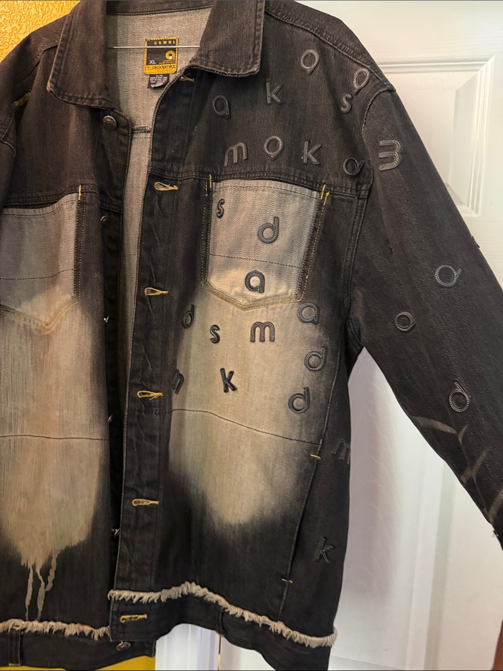 Akademiks Black and Bleached Patchwork Denim Shirt Jacket - Picture 7 of 7